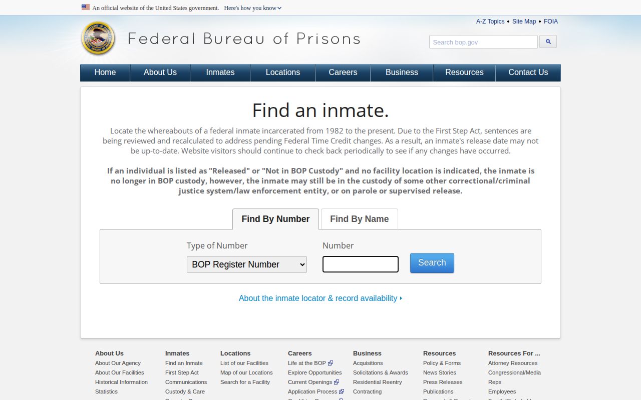 Federal Bureau of Prisons release locator for Hancock County cases