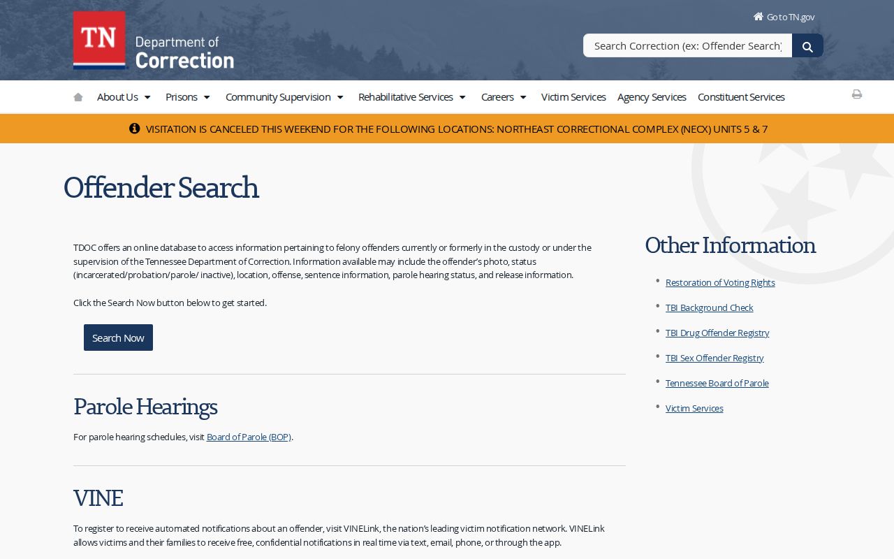 TDOC FOIL release search overview serving Hancock County