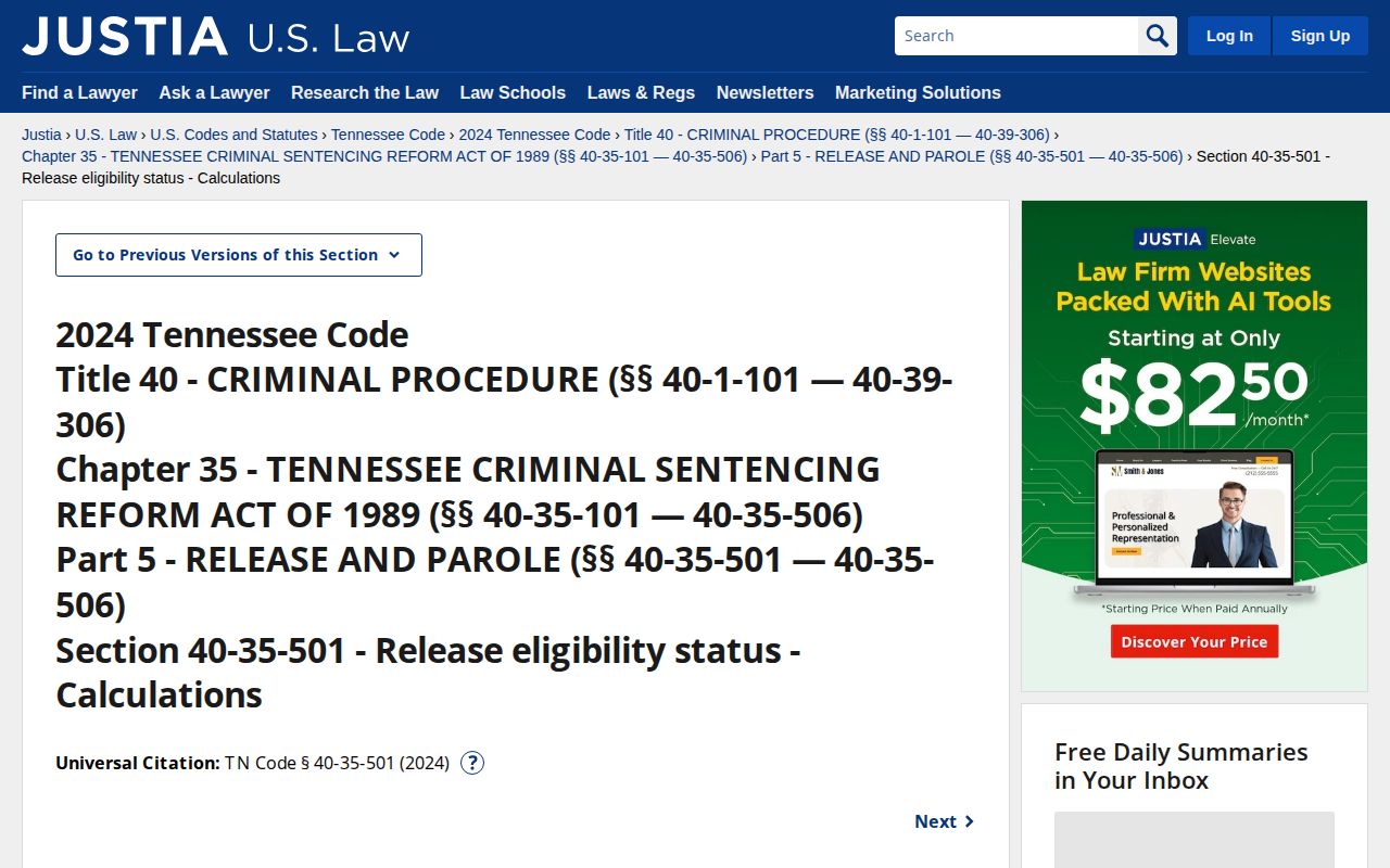 Tennessee release eligibility law used for Hancock County projected release dates